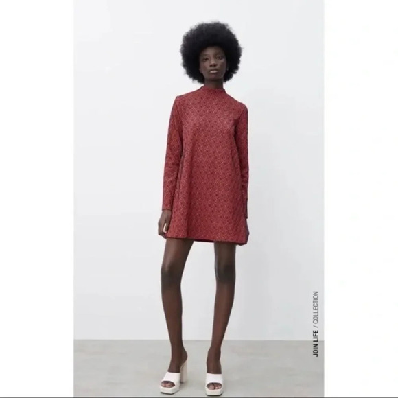 ZARA Jacquard Mock Neck Long Sleeve Dress - Picture 1 of 12